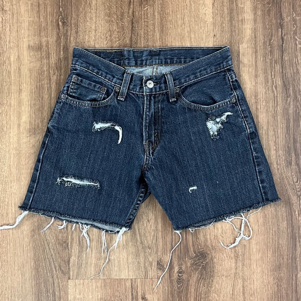 Levi's 514 Dark Wash Cut-Off Distressed Denim Jean Shorts Sz 28
